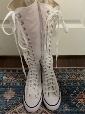 Converse White Knee-High Lace-Up Canvas Sneakers
